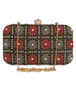 Adorn Embellished Faux Silk Clutch Black & Multi