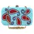 Adorn Embellished Faux Silk Clutch Sky Blue & Red