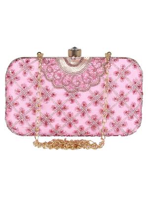 Adorn Embellished Faux Silk Clutch Rose Gold 1