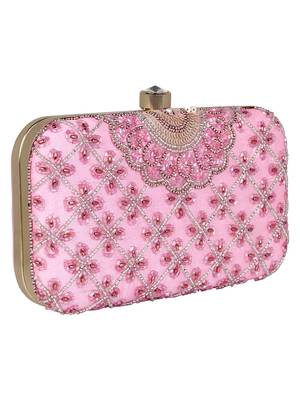 Adorn Embellished Faux Silk Clutch Rose Gold 2
