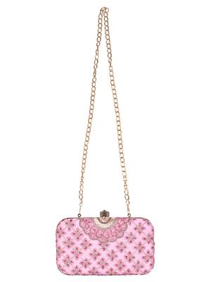 Adorn Embellished Faux Silk Clutch Rose Gold 4