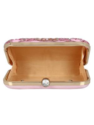 Adorn Embellished Faux Silk Clutch Rose Gold 5