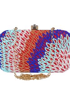 Adorn Embellished Faux Silk Clutch Multi & Red