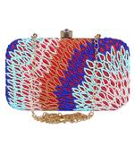 Adorn Embellished Faux Silk Clutch Multi & Red