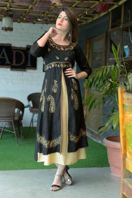 Black printed Cotton ethnic kurtis 1