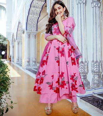 Pink printed Cotton ethnic kurtis 1