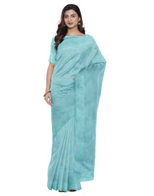 Sky blue plain silk blend saree with blouse 1