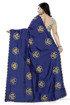 Blue embroidered faux georgette saree with blouse 4
