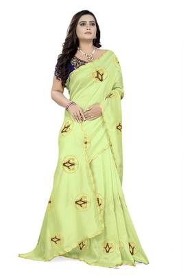 Green Embroidered Faux Georgette Saree With Blouse 3