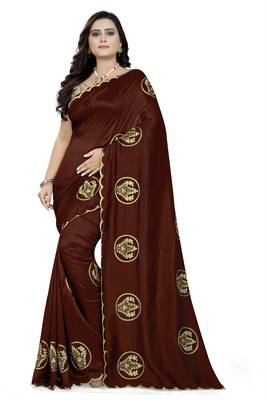 Brown embroidered faux georgette saree with blouse 1