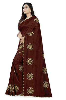 Brown embroidered faux georgette saree with blouse 2