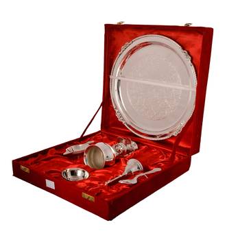 German Silver Elegant Pooja Thali with Velvet Box 2