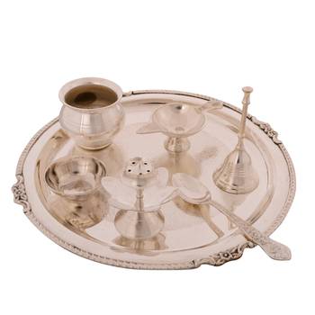 German Silver Elegant Pooja Thali with Velvet Box 4