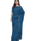 Blue plain silk blend saree with blouse