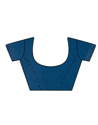 Blue plain silk blend saree with blouse 4