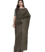 Grey plain silk blend saree with blouse