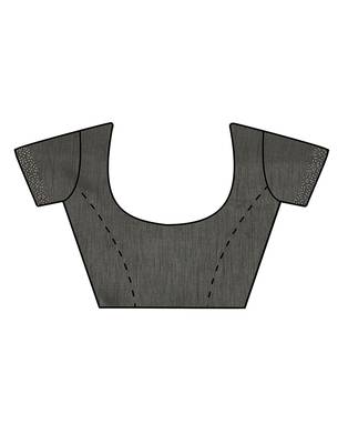 Grey plain silk blend saree with blouse 3