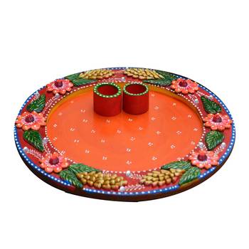 Papier-Mache Pleasing Pink Floral Pooja Thali 1