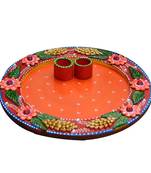 Papier-Mache Pleasing Pink Floral Pooja Thali