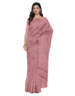 Pink plain silk blend saree with blouse 1