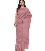 Pink plain silk blend saree with blouse