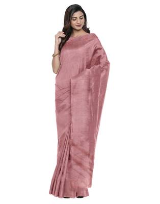Pink plain silk blend saree with blouse 2