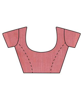 Pink plain silk blend saree with blouse 3