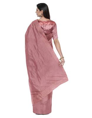 Pink plain silk blend saree with blouse 4