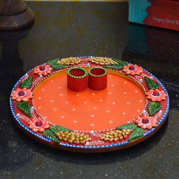Papier-Mache Pleasing Pink Floral Pooja Thali 2