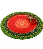 Wooden Papier Mache Embossed Round Shape Pooja Thali