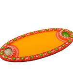 Wooden Papier Mache Embossed Oval Shape Pooja Thali