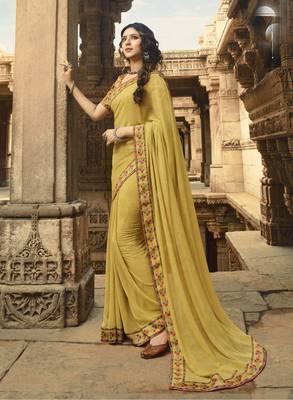 Light Mustard Printed Georgette Saree With Blouse 1