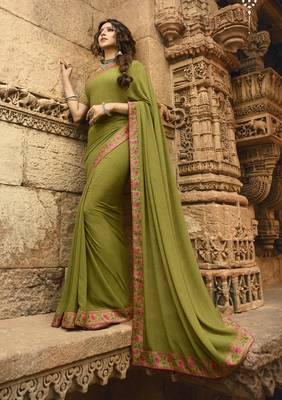 Green Printed Georgette Saree With Blouse 1