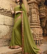 Green Printed Georgette Saree With Blouse