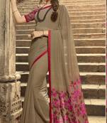 Light Brown Printed Georgette Saree With Blouse