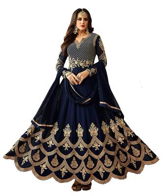 blue embroidered georgette unstitched salwar with dupatta 1