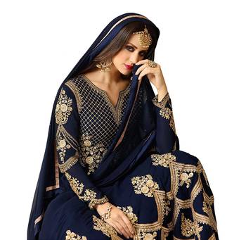 blue embroidered georgette unstitched salwar with dupatta 2