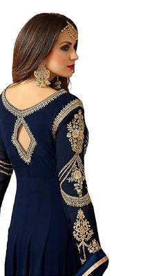 blue embroidered georgette unstitched salwar with dupatta 3