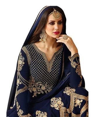 blue embroidered georgette unstitched salwar with dupatta 4