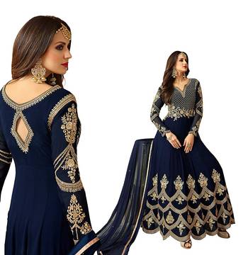 blue embroidered georgette unstitched salwar with dupatta 5