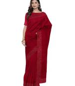 Maroon plain silk blend saree with blouse