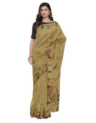 Green plain silk blend saree with blouse 1
