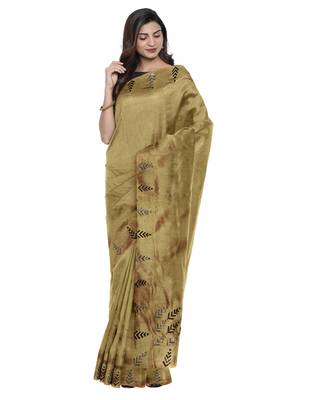 Green plain silk blend saree with blouse 2