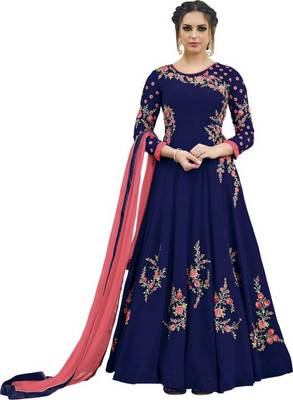 Blue Embroidered Faux Georgette semi stitched Salwar with dupatta 1