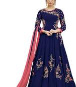 Blue Embroidered Faux Georgette semi stitched Salwar with dupatta