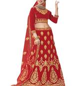 Red Embroidered Velvet Semi Stitched Lehenga
