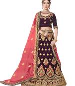 Purple Embroidered Velvet Semi Stitched Lehenga