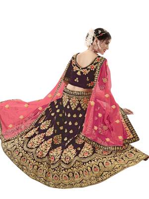 Purple Embroidered Velvet Semi Stitched Lehenga 2