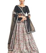 Multicolor Embroidered Satin Semi Stitched Lehenga