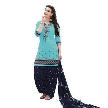 Sky Blue embroidered cotton unctitched salwar with dupatta 1